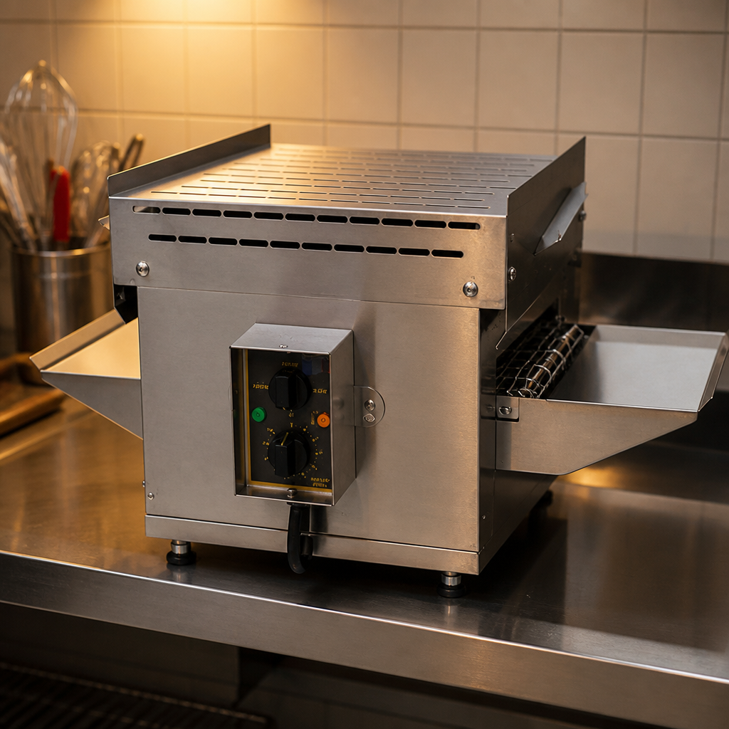 Commercial conveyor oven for crisp sandwiches and pizzas