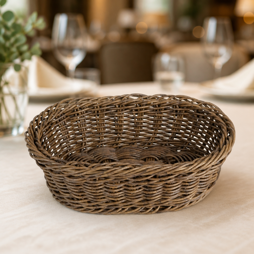 Commercial Oval Serving Basket 240x170mm Dark Brown Polywicker