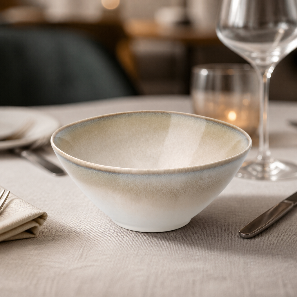 Set of 6 taupe commercial deep bowls 150mm