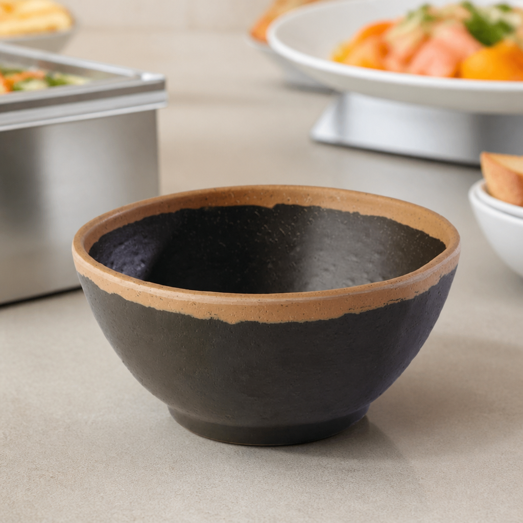 125mm Commercial Melamine Serving Bowl Dark Brown Rustic Finish