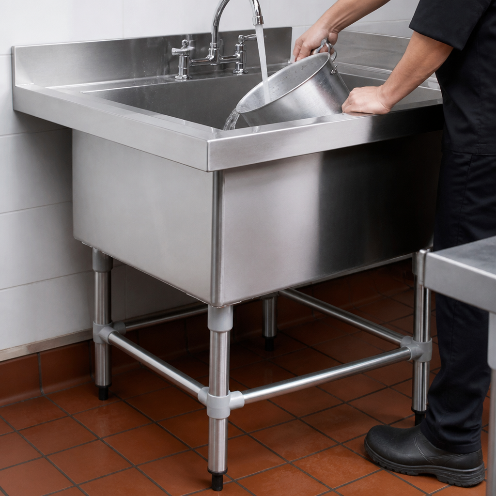 Commercial Deep Pot Sink with Raised Lip and Adjustable Legs