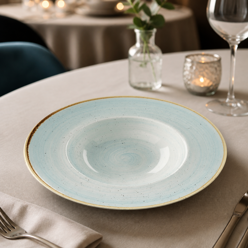 Commercial Pasta Bowls Duck Egg Blue 240mm Wide Rim 12 Pack