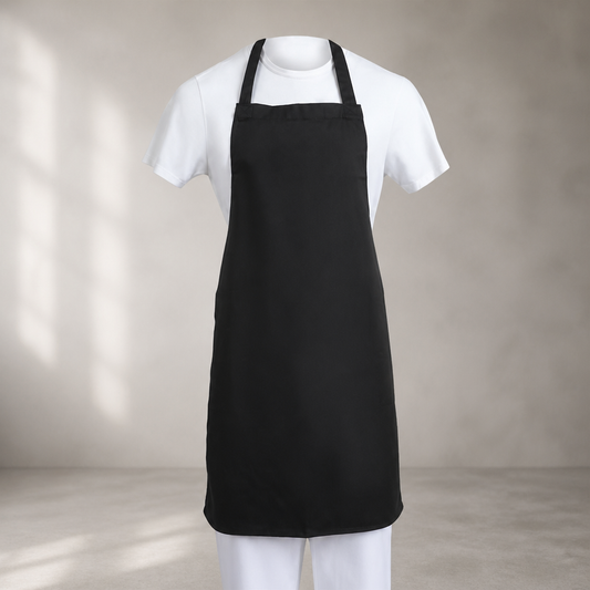 Commercial Staff Bib Apron Black One Size Adjustable 710x960mm