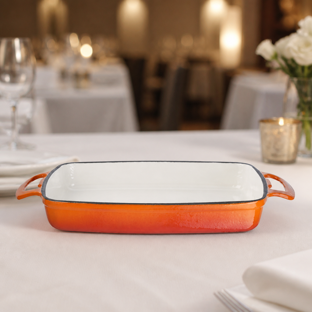 Commercial Cast Iron Casserole Dish 1.8Ltr in orange