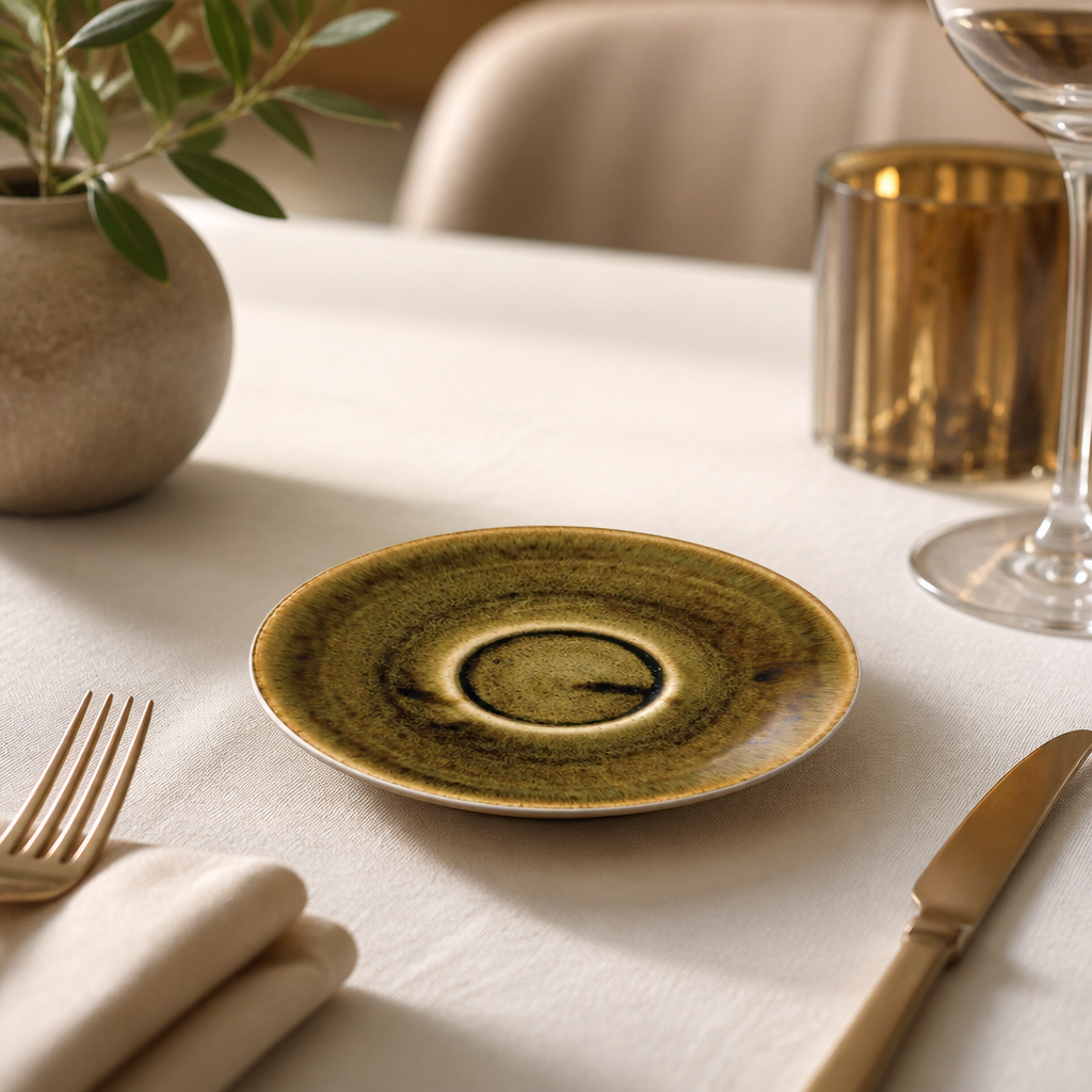 Commercial Espresso Saucers 4.5 inch Olive Super Vitrified Porcelain