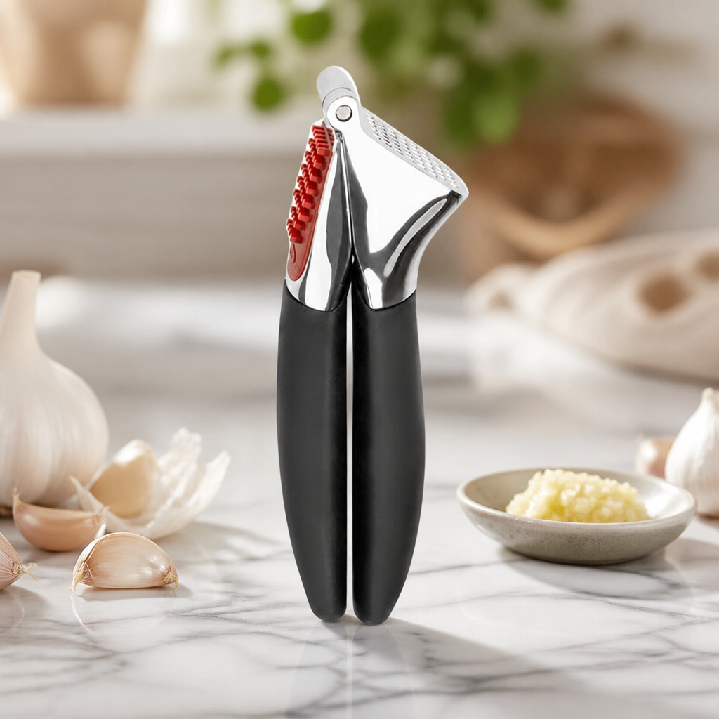 Commercial Garlic Press with Built-In Cleaner and Dishwasher Safe