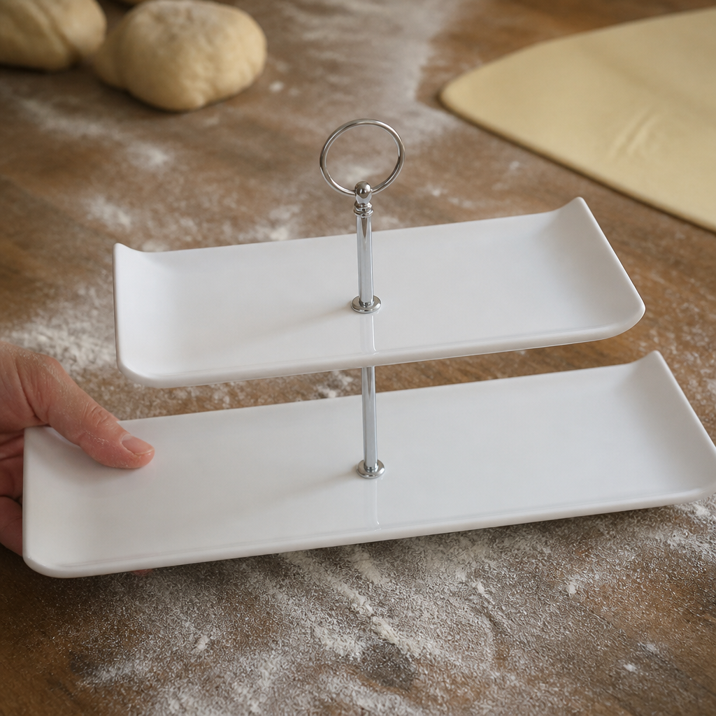 2 Tier Rectangular Plate Tower 560mm for food presentation