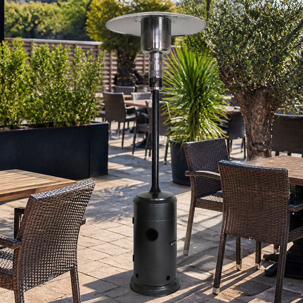 Lifestyle Capri Patio Heater in black for outdoor use