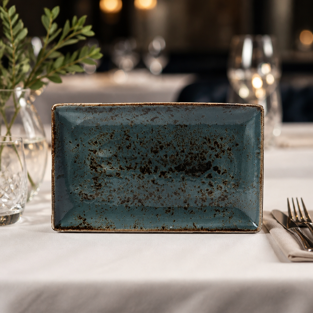 Commercial Rectangular Platter 270x167mm Rustic Blue 6 Pack