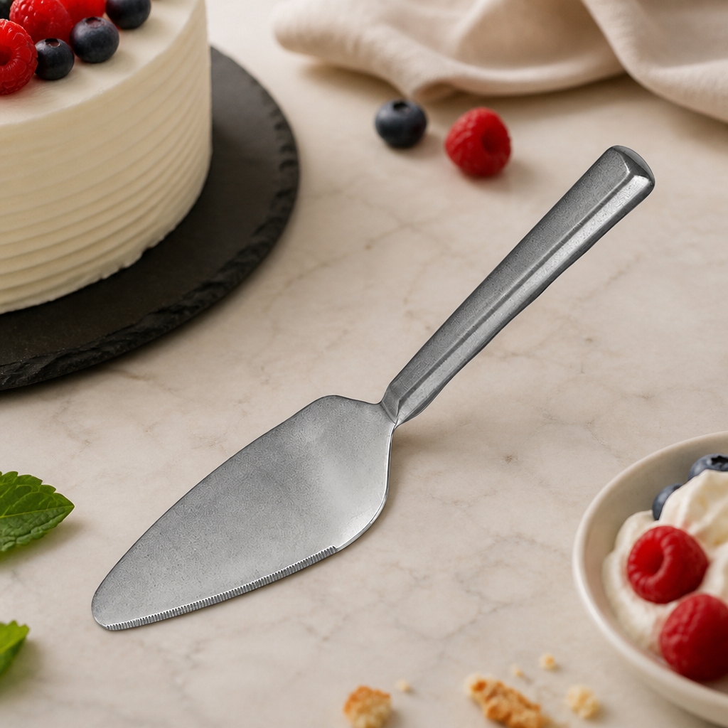 Commercial cake lifter with serrated edge and ergonomic handle