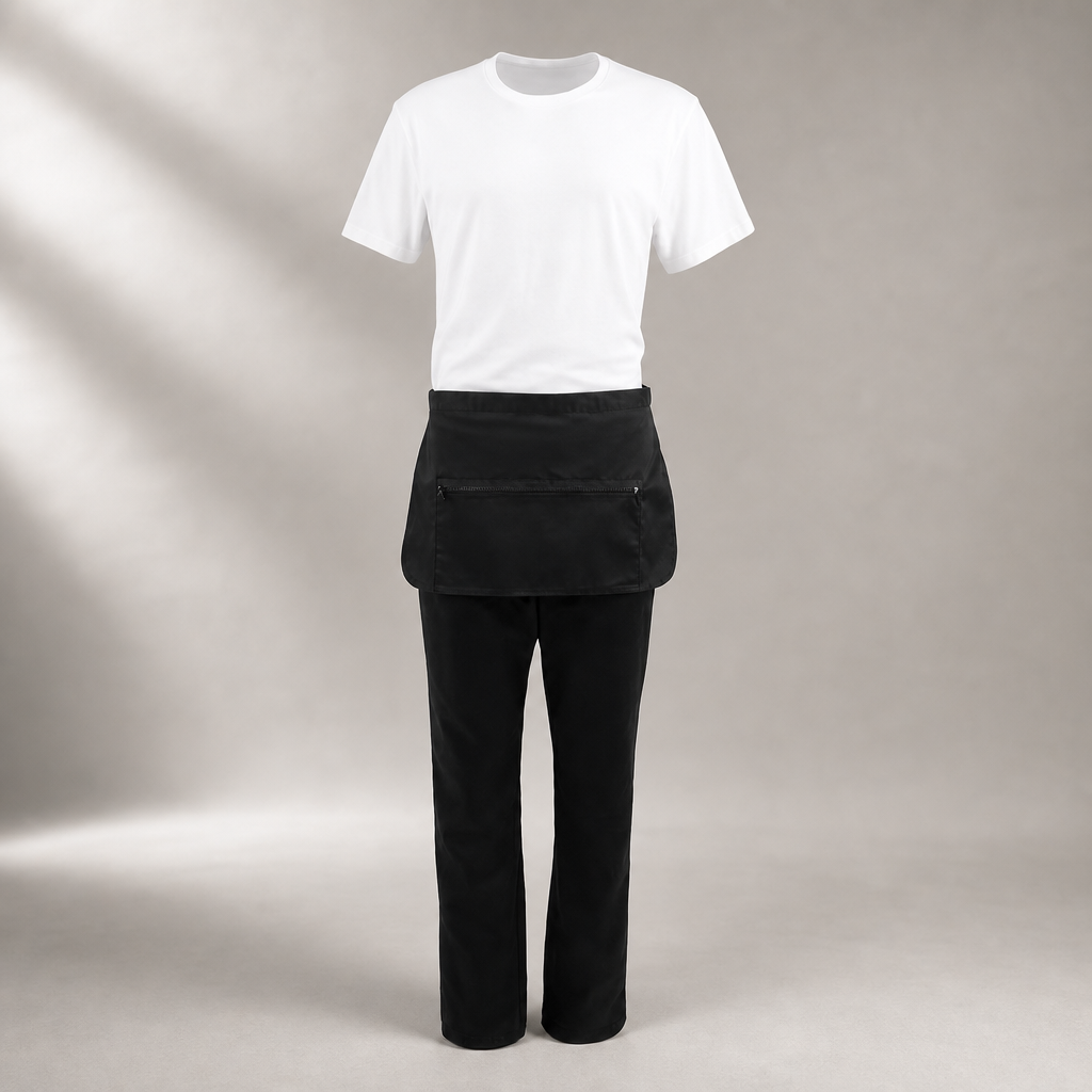 Commercial Zipped Money Pocket Apron Black 450mm Durable Polycotton