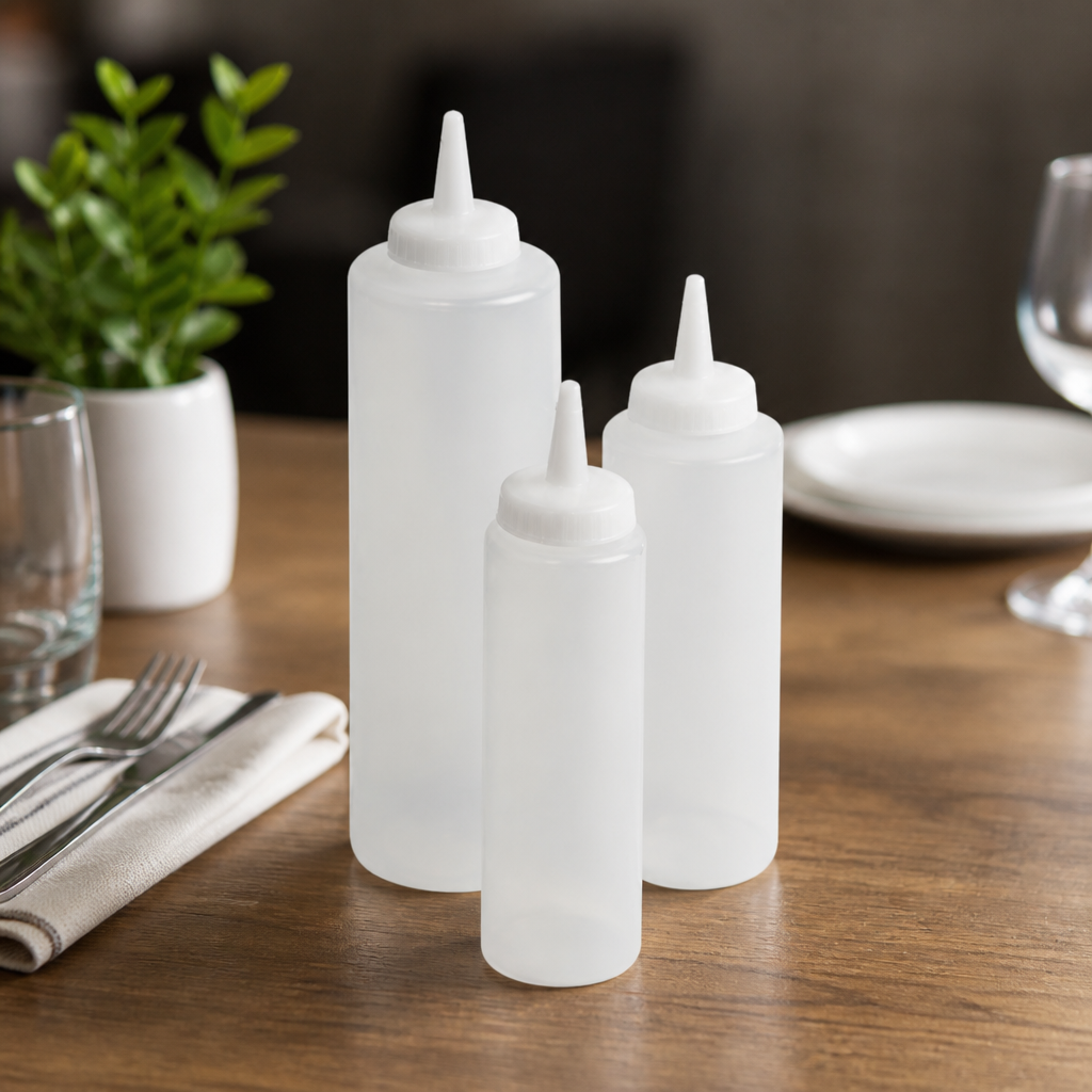 8oz Commercial Squeeze Sauce Bottle Clear Plastic Dispenser