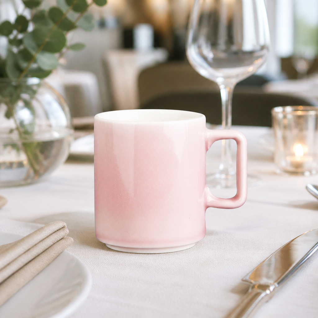 Set of 6 pink porcelain commercial tea cups 230ml
