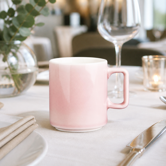 Set of 6 pink porcelain commercial tea cups 230ml