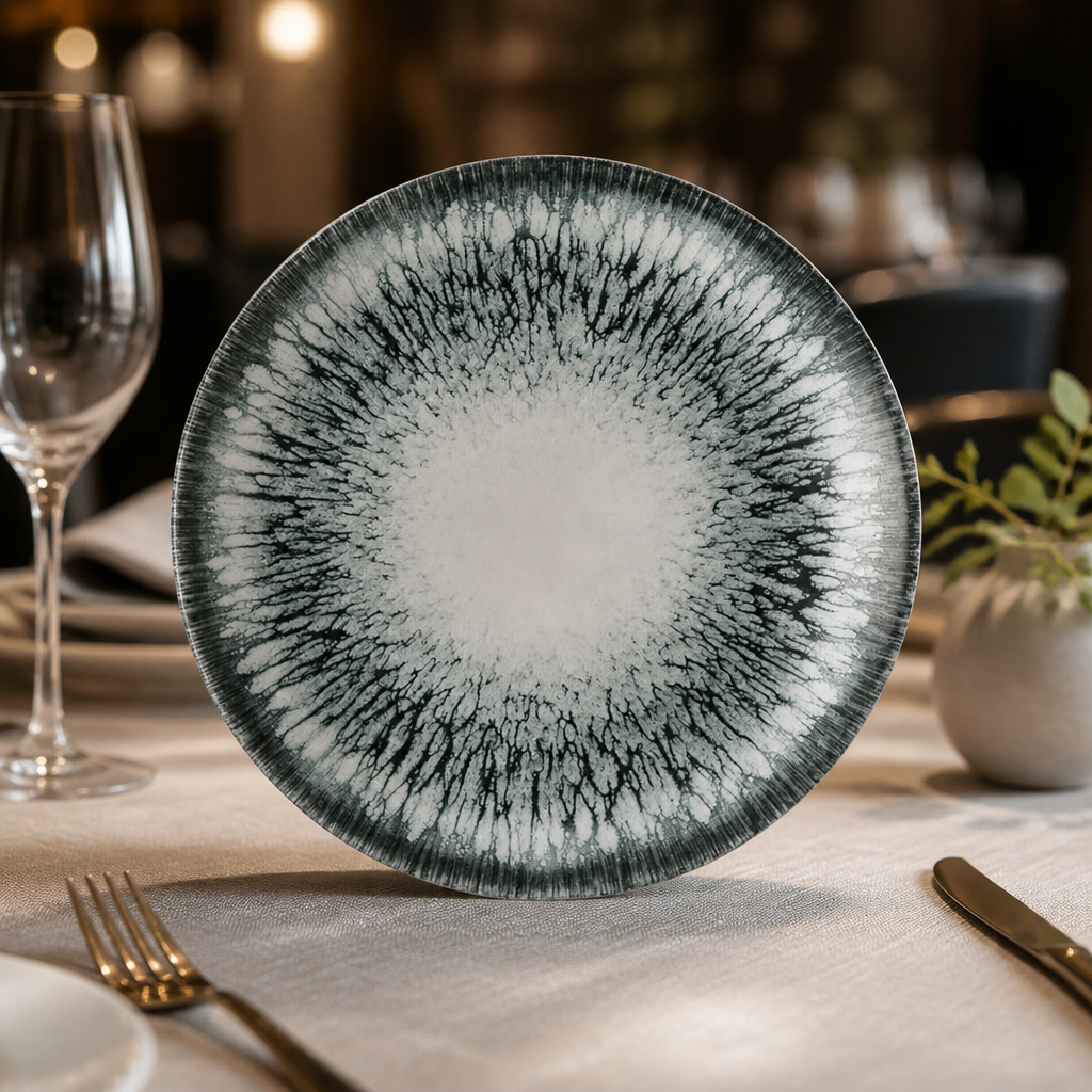 Set of 12 black commercial coupe plates 165mm for catering