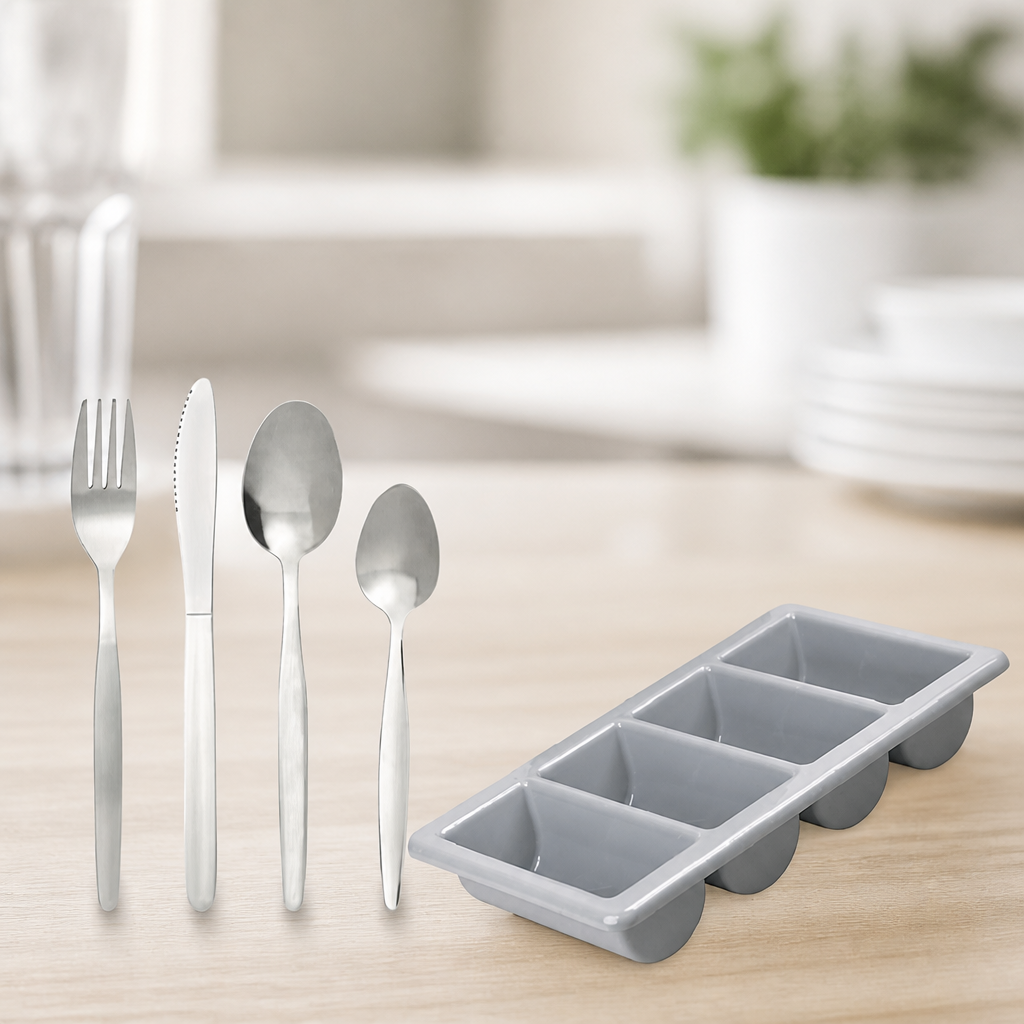 Commercial 240 Pack Plain Stainless Steel Cutlery Set with Tray
