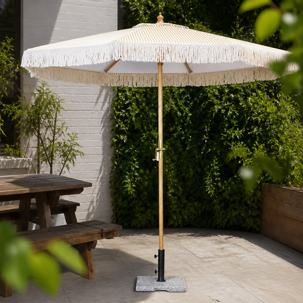Commercial 2.5m Diameter Striped Parasol with Pulley System