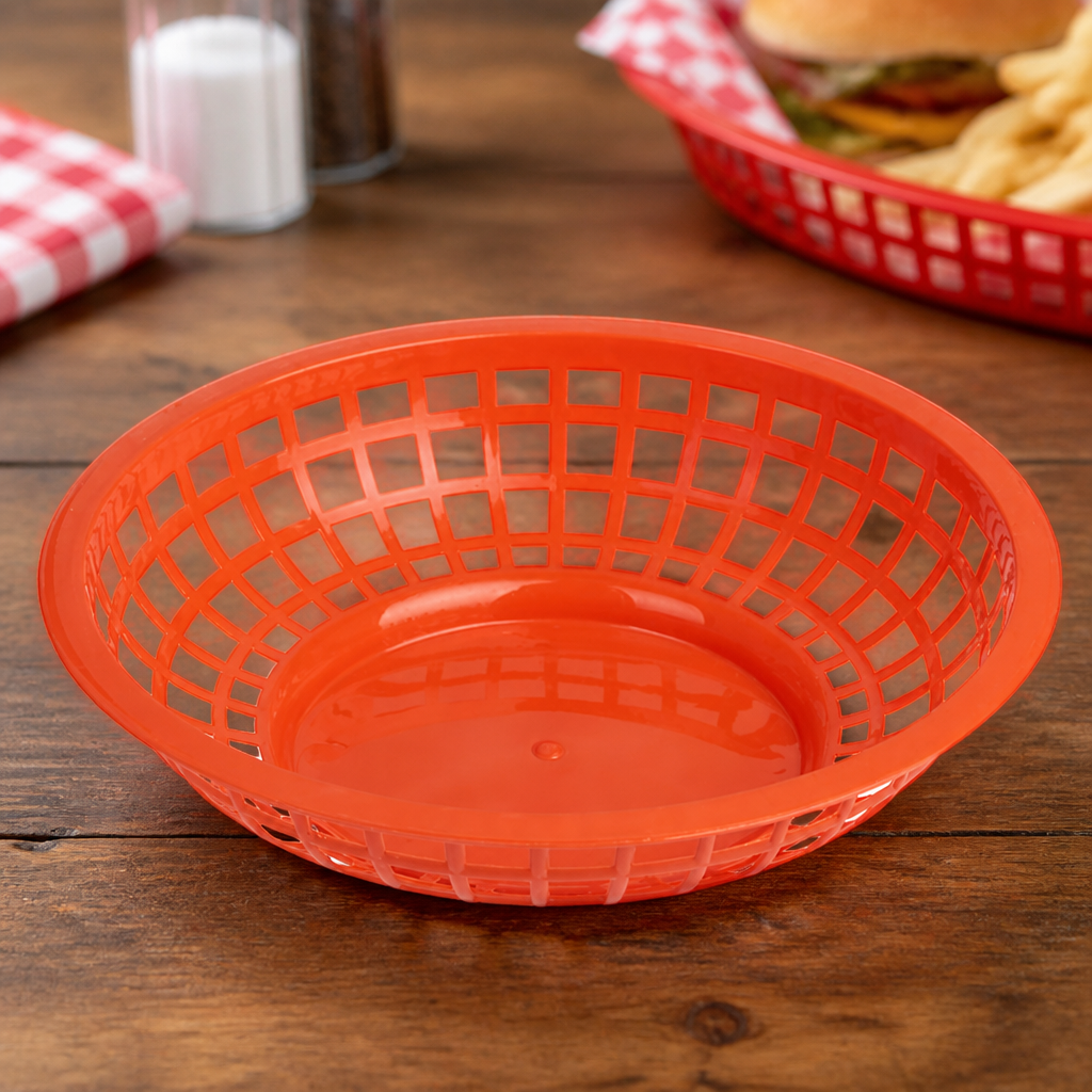 Commercial Round Food Baskets Red 200x50mm 6 Pack