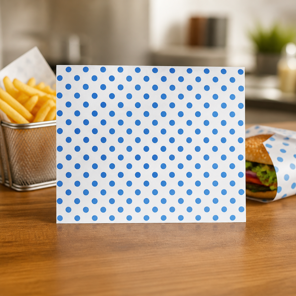 Greaseproof Paper Burger Wraps 200x250mm Blue Dot 200 Pack