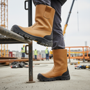 Premium Lightweight Rigger Safety Boot with Protective Toecap and Shock Absorbing Outsole in Tan - Sizes 3-16