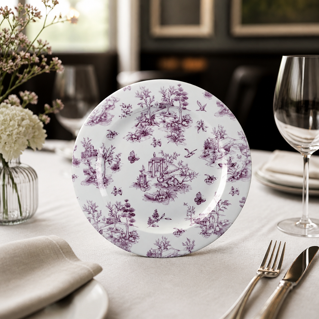 Commercial Vintage Prints Plates 305mm Cranberry Toile Print