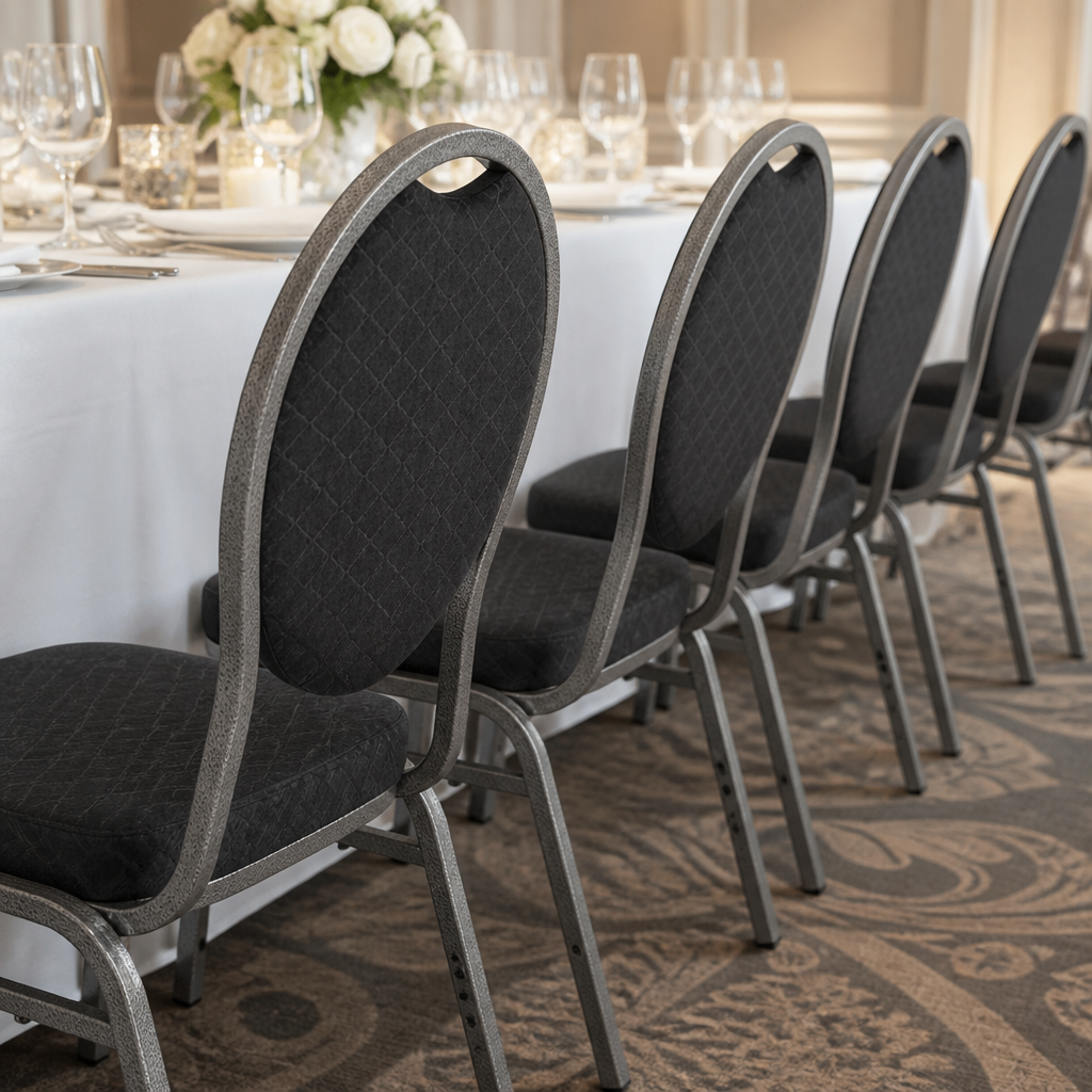 Commercial Oval Back Banquet Chairs Grey & Black 4 Pack