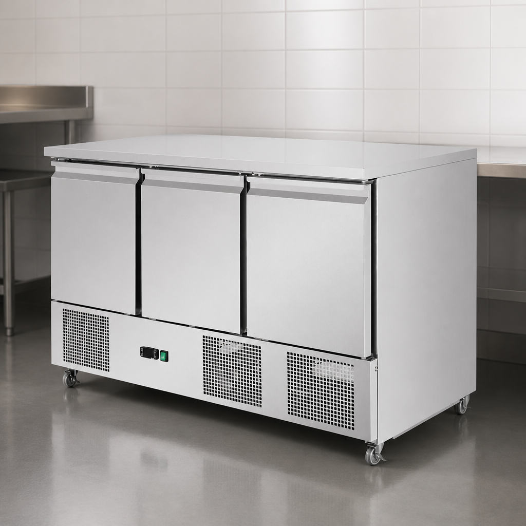 400L Commercial Ventilated 3 Door Counter Fridge Prep Unit