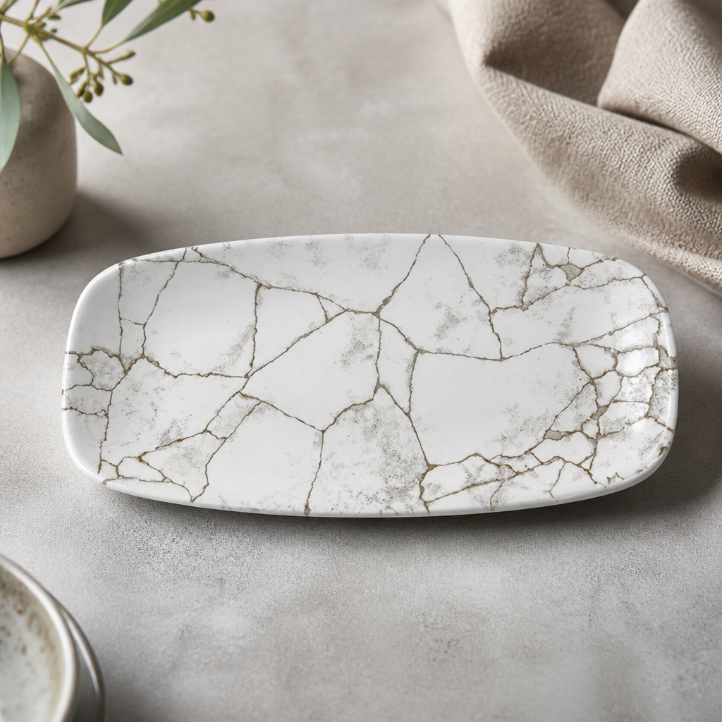 Commercial Kintsugi Oblong Plates Agate Grey 298x153mm 12 Pack