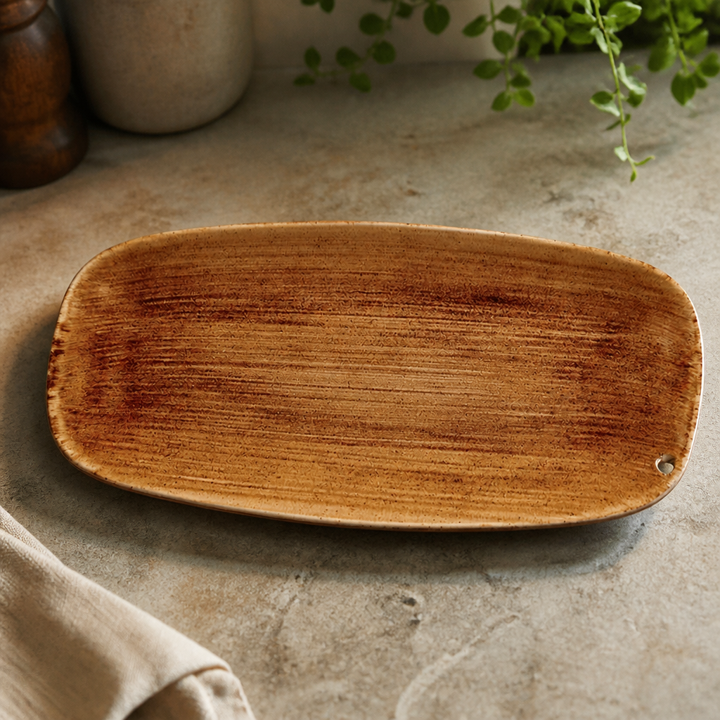 Commercial Rectangular Plates Vintage Copper 298mm - 12 Pack