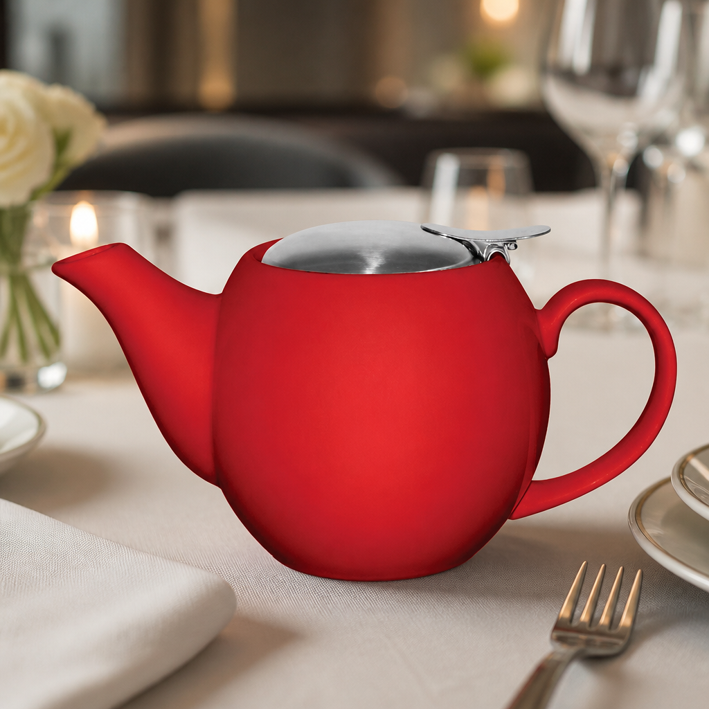 Commercial 510ml red stainless steel teapot with infuser