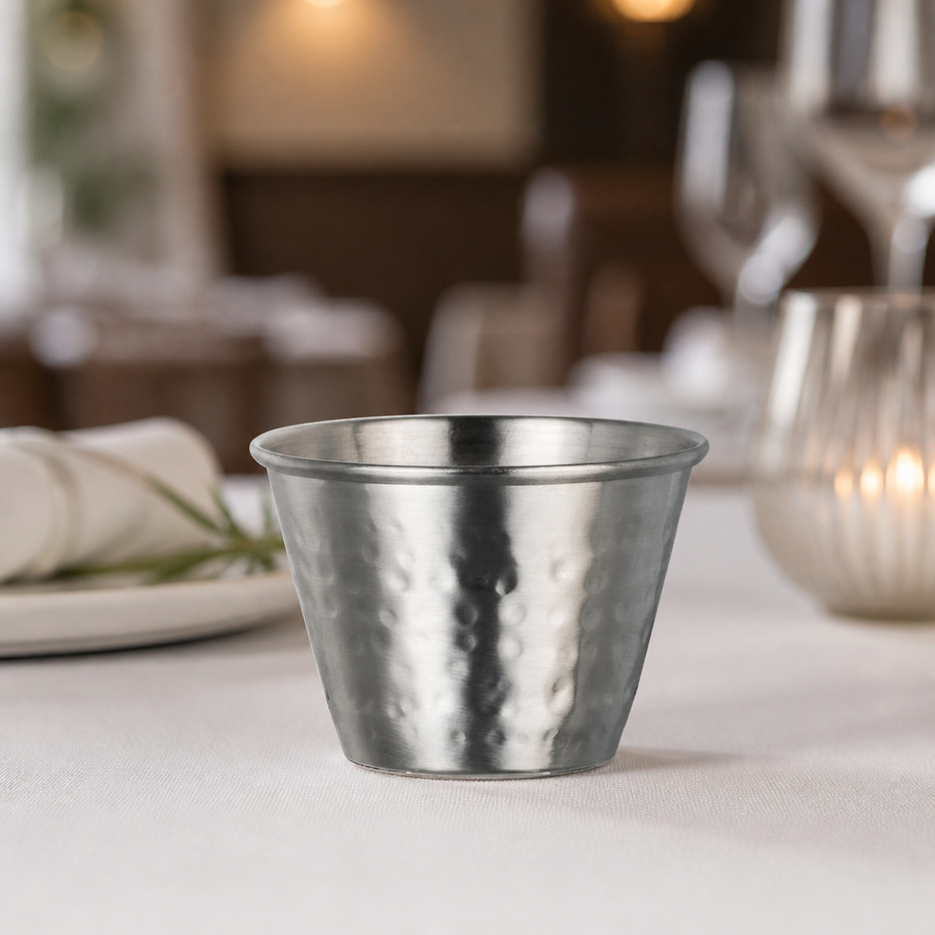 Commercial Stainless Steel Hammered Ramekins 70ml - 48 Pack