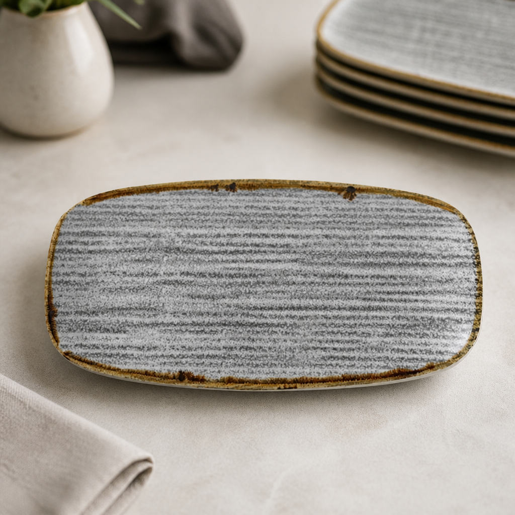 Commercial Rectangular Plates 153mm Stone Grey 12 Pack