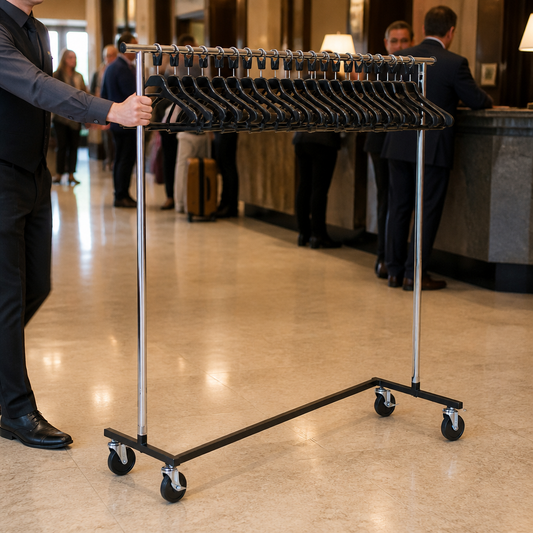 Commercial Garment Rail with 20 Hangers for Cloakroom Use
