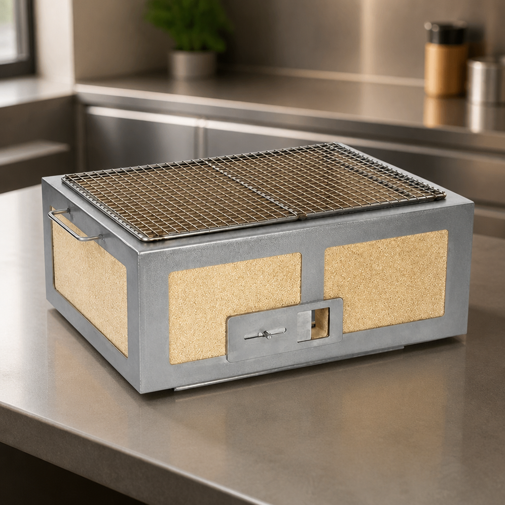 Medium Wide Konro Grill with Stainless Steel Frame 210mm Height