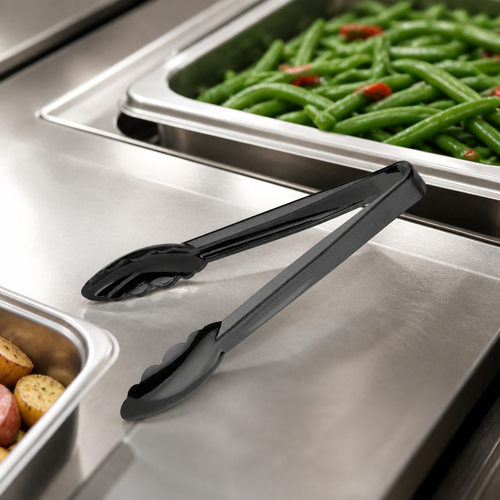 9" Polycarbonate Tongs Black - Pack of 6 Commercial Kitchen Utensils