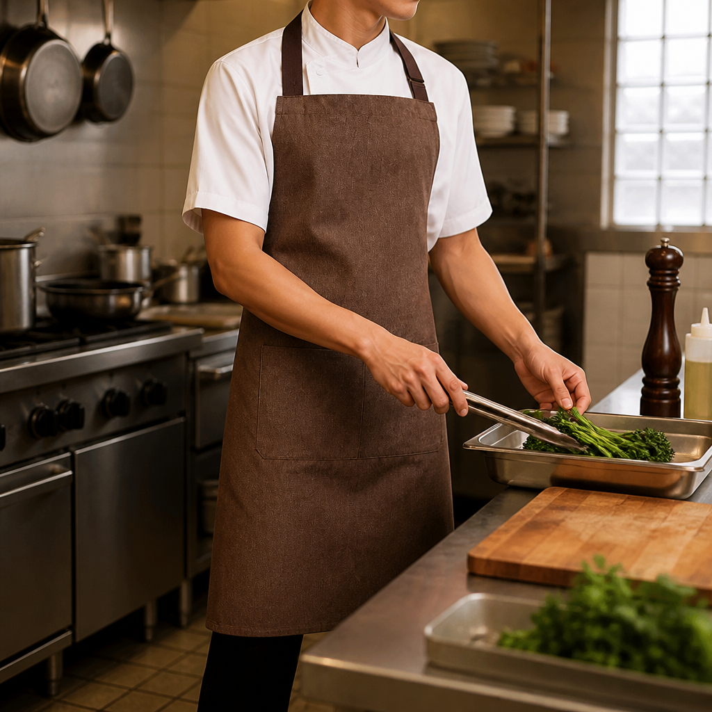 Commercial Cotton Denim Bib Apron in Tan colour