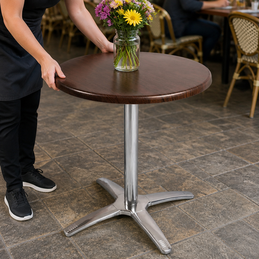 Commercial Round Dark Brown Table Top and Base Combo 600mm