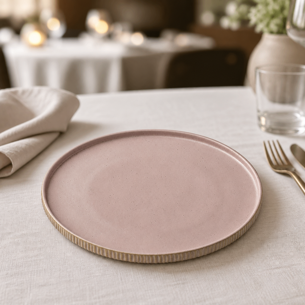 Commercial stoneware plates 270mm in rose colour, 6 pack