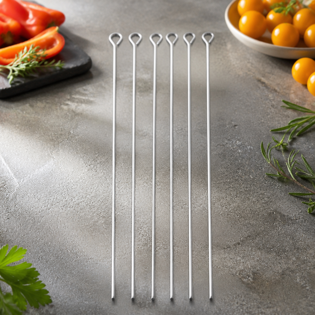 Commercial stainless steel flat sided skewers 6 pack