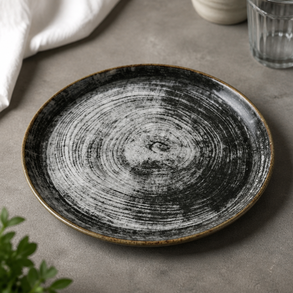 Commercial Pizza Plates Black 330mm Set of 6 Durable Ceramic