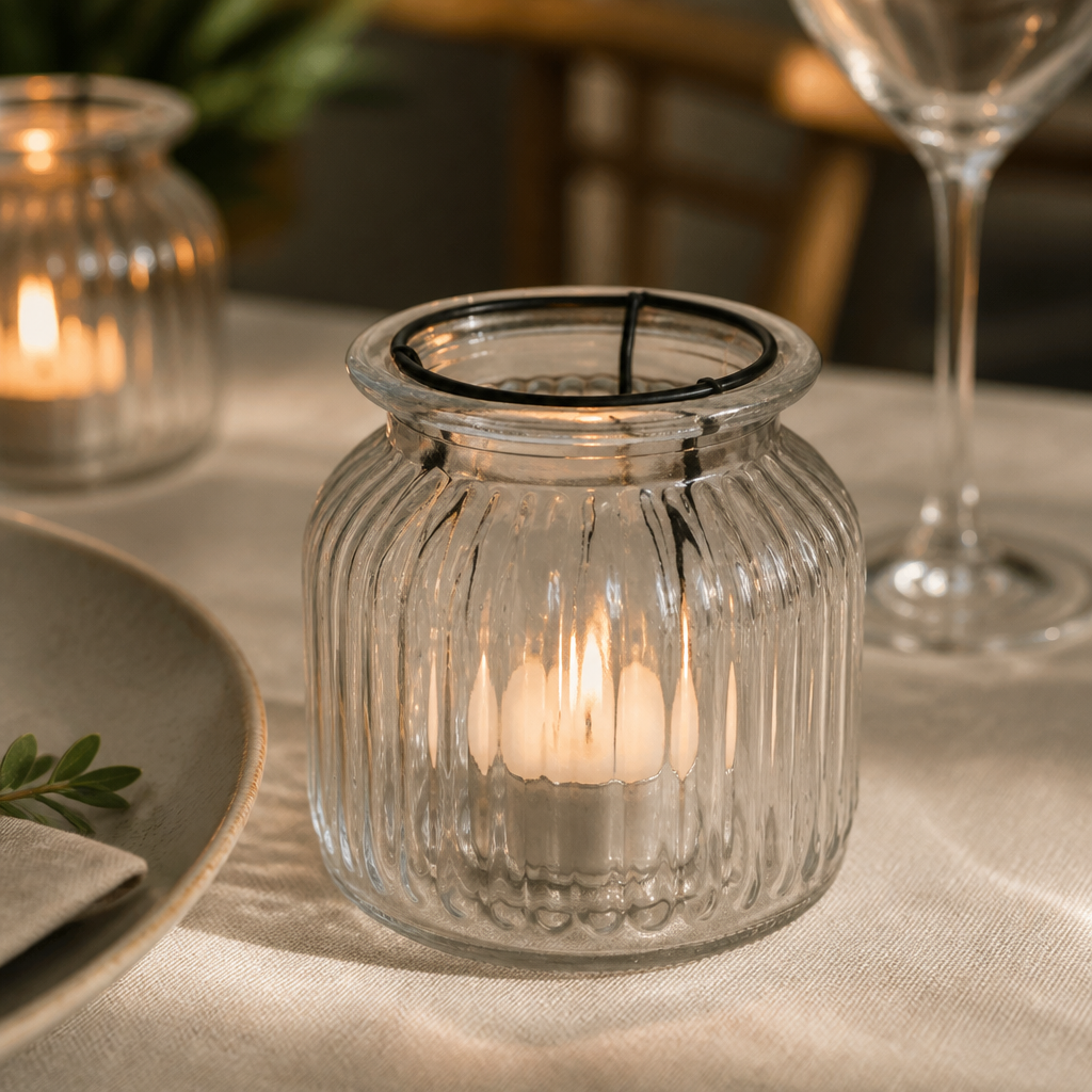 Commercial Tealight Holders 6 Pack Ribbed Glass Lantern Style