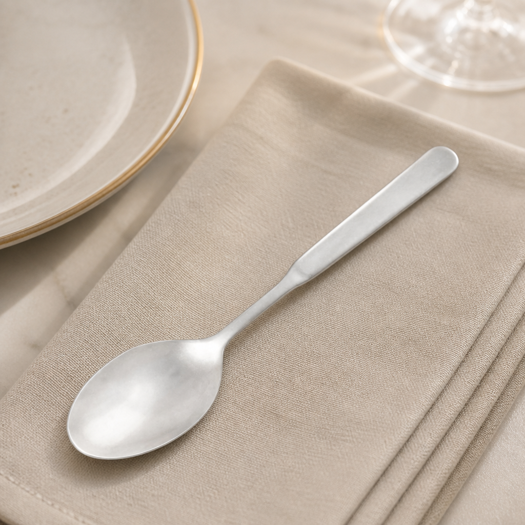 Commercial stonewashed dessert spoons 12 pack 166mm silver