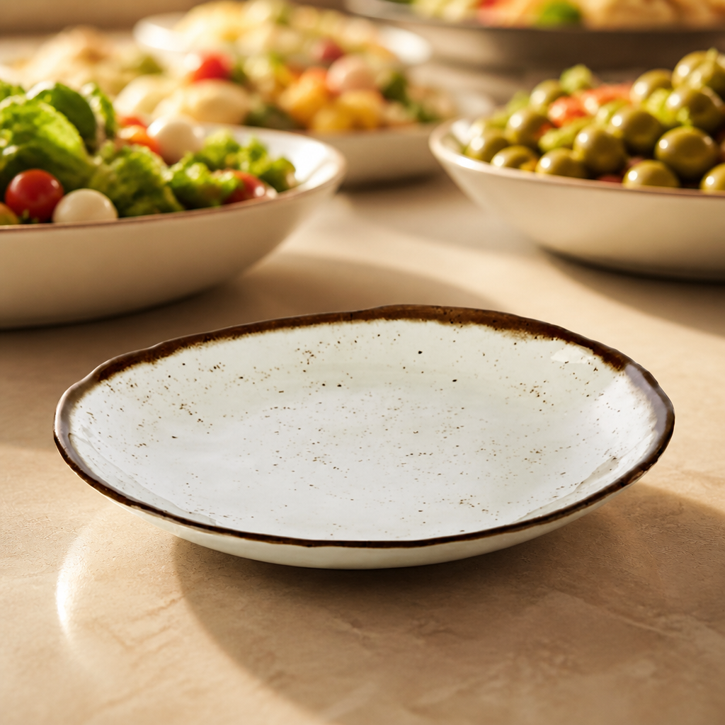 Commercial Melamine Deep Plate 245mm with Textured Brown Rim
