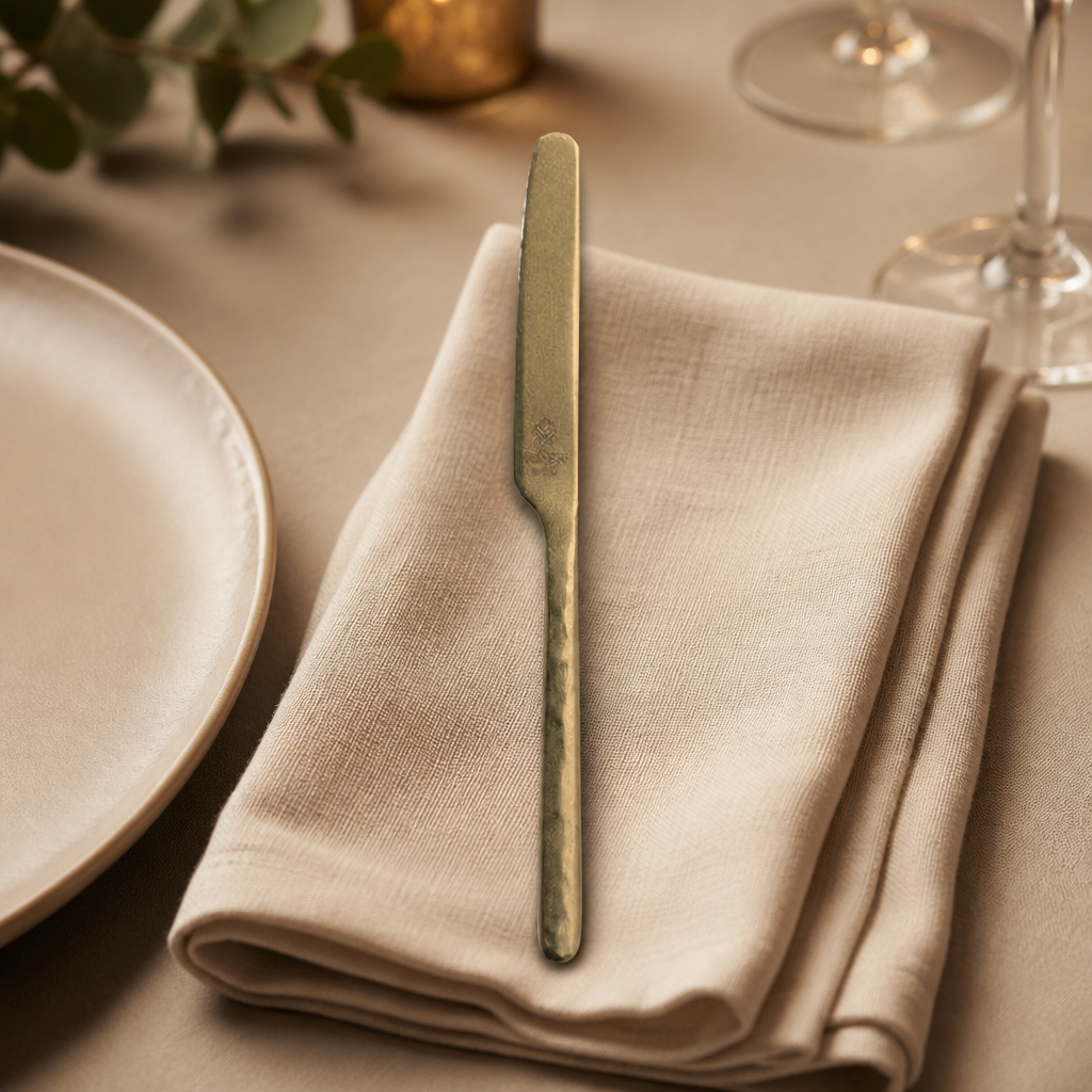 Set of 12 commercial vintage gold cake knives in stainless steel