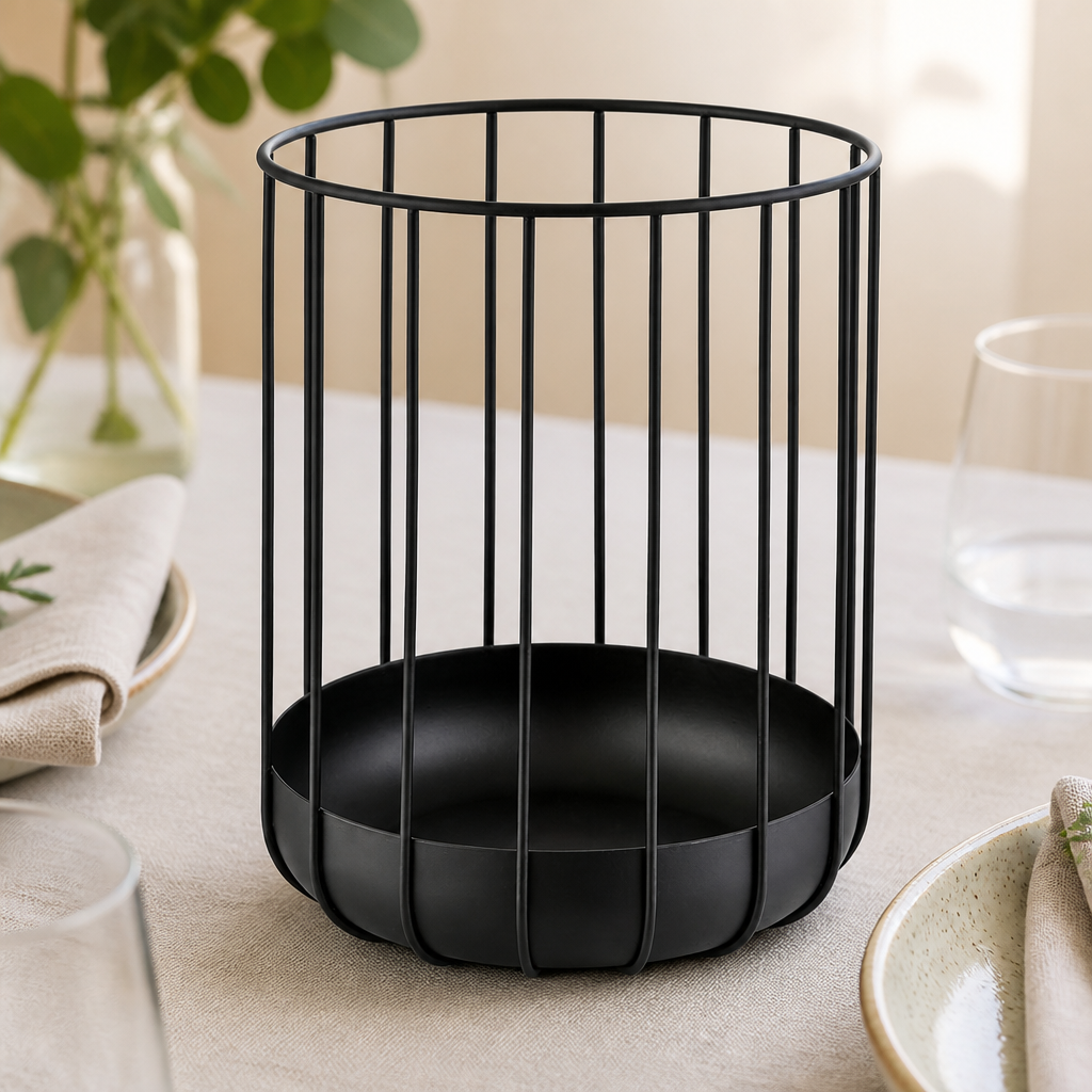 Commercial Black Metal Fruit Basket 225mm Diameter