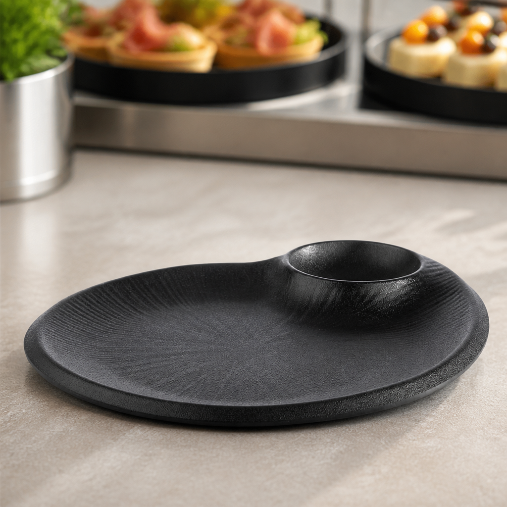 Commercial Melamine Plate Black 300x25mm Dishwasher Safe