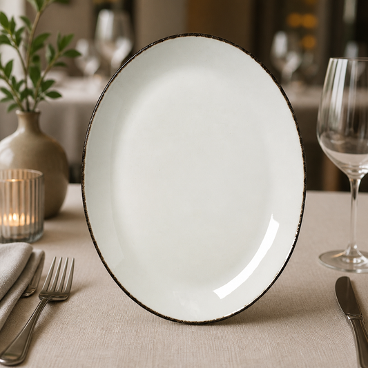 Commercial Charcoal Dapple Oval Coupe Plates 305mm 12 Pack