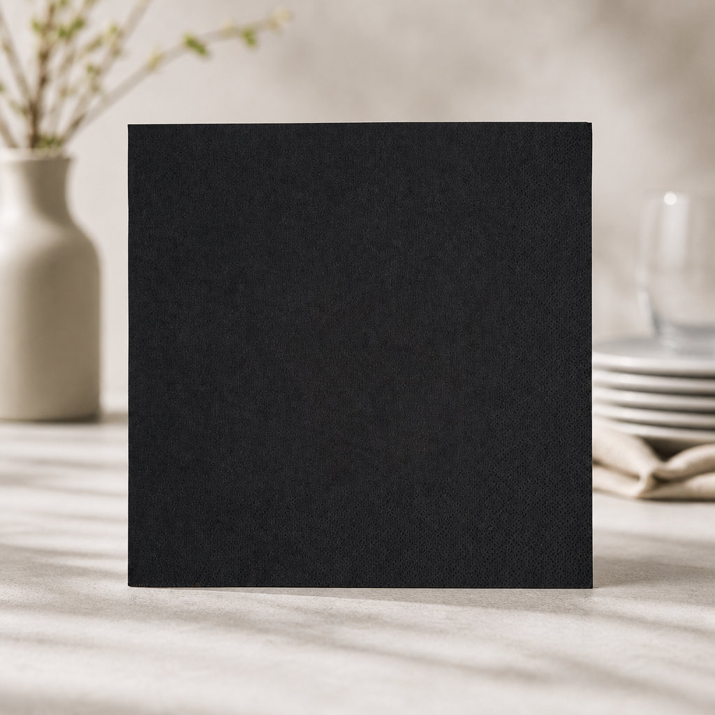 Black 40x40cm 3ply Recyclable Dinner Napkins 1/4 Fold 1000 Pack
