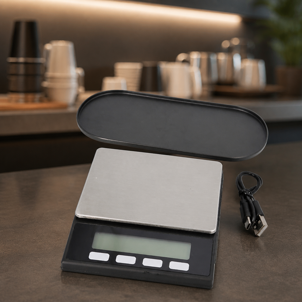 Commercial coffee scale with timer and rechargeable battery