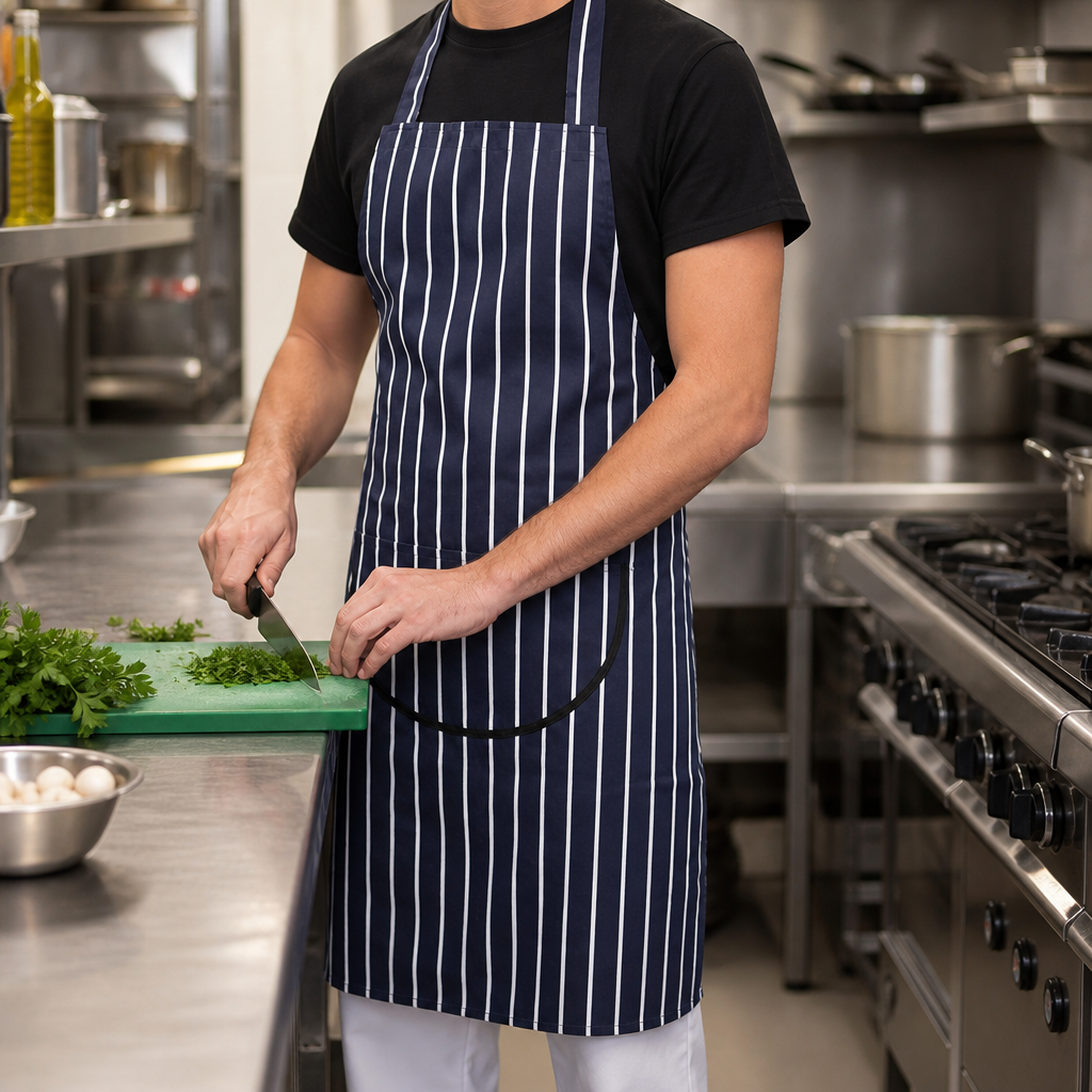 Commercial Butchers Stripe Pocket Bib Apron 710x960mm